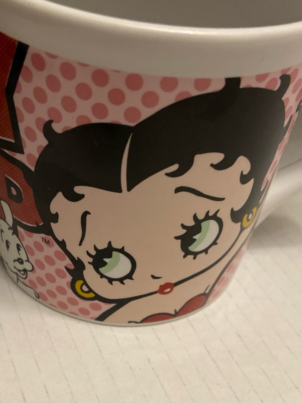 Betty Boop With Dog Logo Polka Dot Coffee Cup 12Oz Size Pink And Red 2006. - Picture 5 of 6